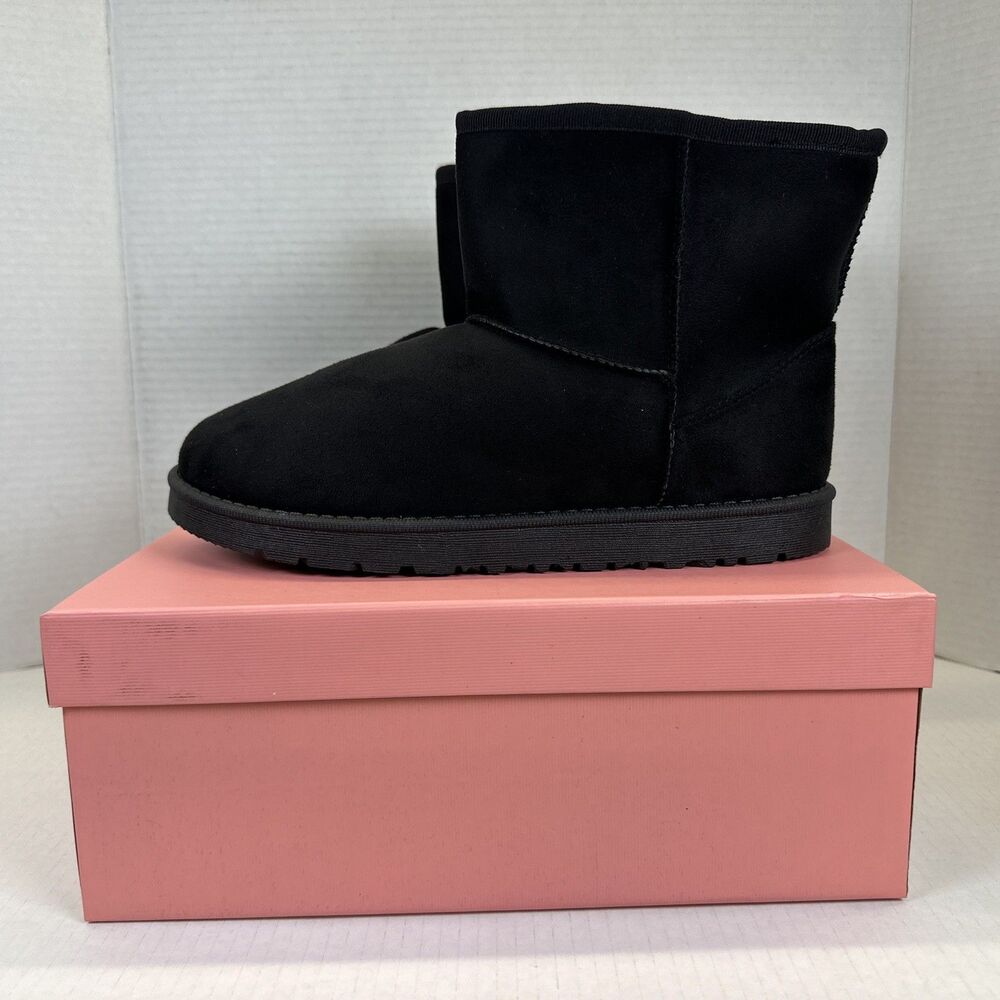 Josiny Women's Winter Ankle Bootie Faux Fur Lined Warm Snow Short Black Size 9